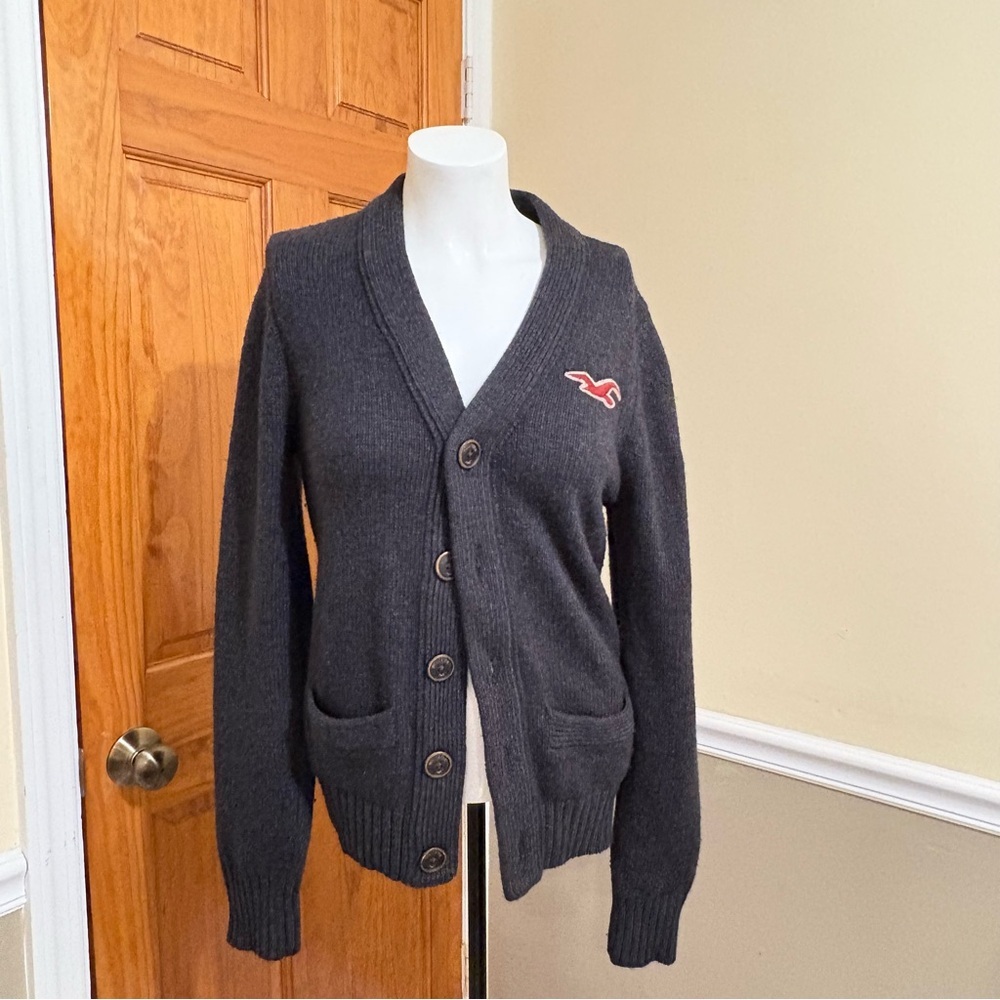 Hollister Vintage Charcoal Wool Blend Cardigan Sweater